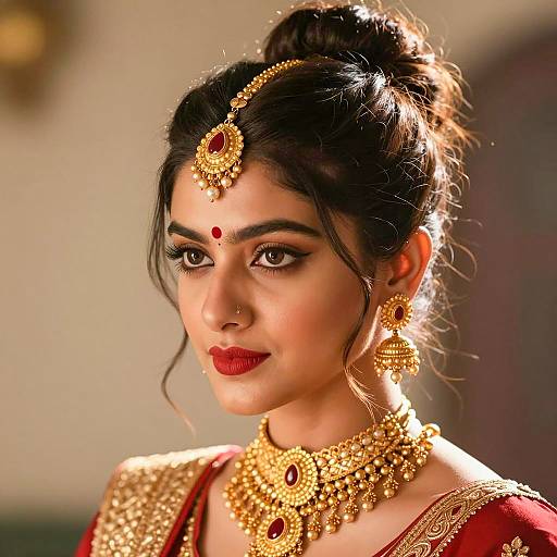 Indian Woman in Traditional Gold Jewelry