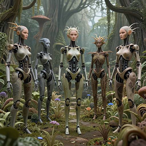 Biomechanical Cyber Dryads in VR Garden