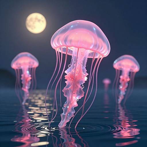 Surreal Luminous Jellyfish Over Water