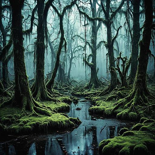 Enchanted Swamp with Glowing Will-O'-The-Wisps