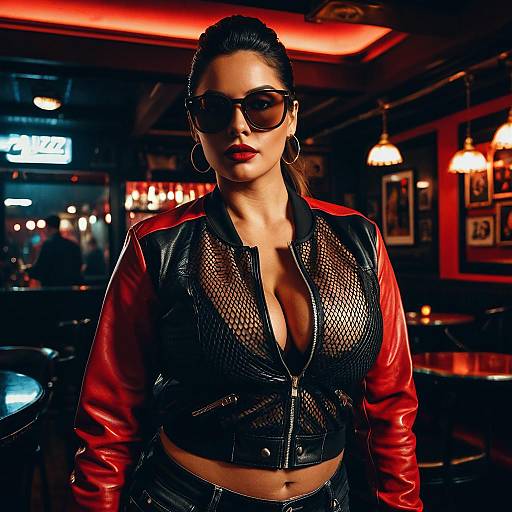 Woman in Leather Jacket at Jazz Club