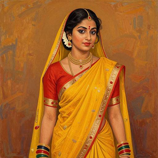 Elegant Woman in Traditional Yellow Sari