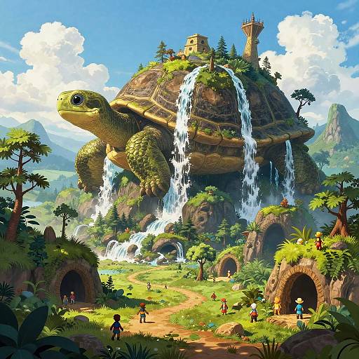 Giant Turtle Mountain Fantasy Landscape