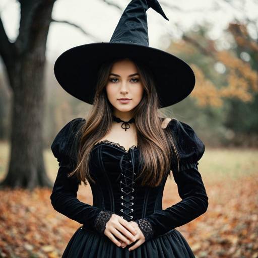 Young Woman in Witch Costume Outdoors
