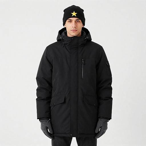 Man in Hooded Coat with Star Emblem