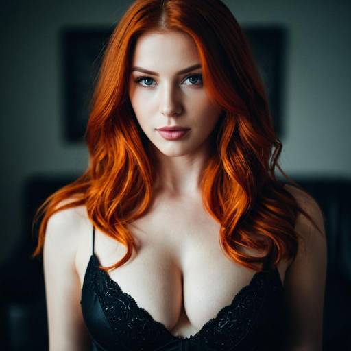 Portrait of Woman with Red Hair in Black Dress