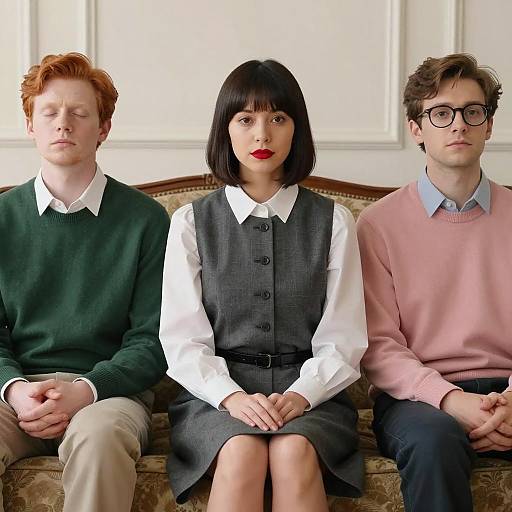 Candid Moment on a Patterned Couch