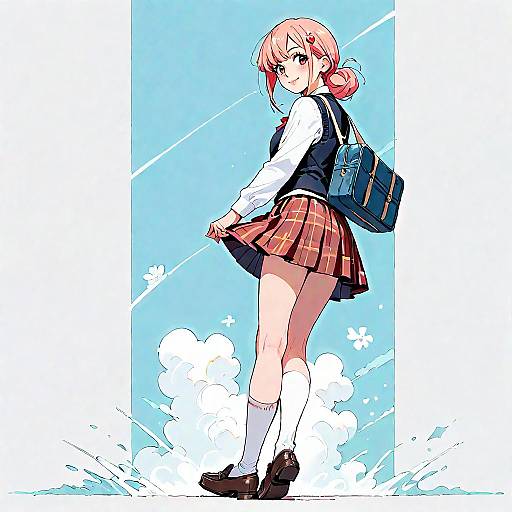 Smiling Schoolgirl in Plaid Uniform