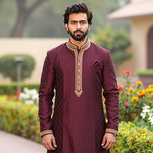 Stylish Indian Man in Sherwani Outdoors
