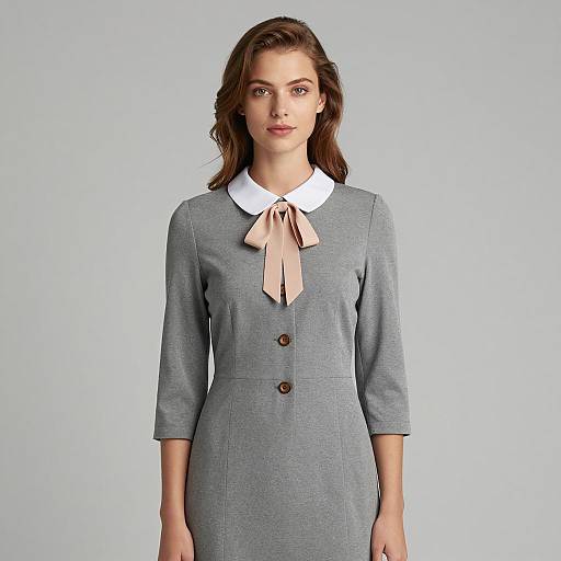 Young Woman in Grey Dress with Peter Pan Collar