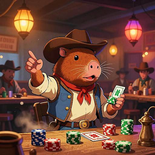 Anthropomorphic Javelina Card Dealer Scene