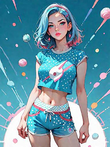 Girl in Blue Polka Dot Sporty Bralette and Boyshorts