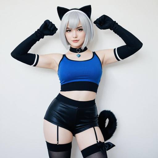 Woman in Cat-inspired Cosplay Costume