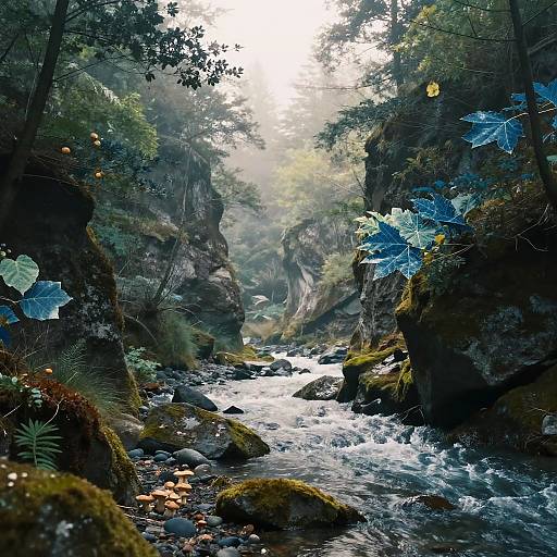 Cyanotype Glacial River Gorge Scene