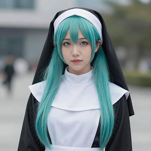 Modern Nun with Vibrant Teal Hair