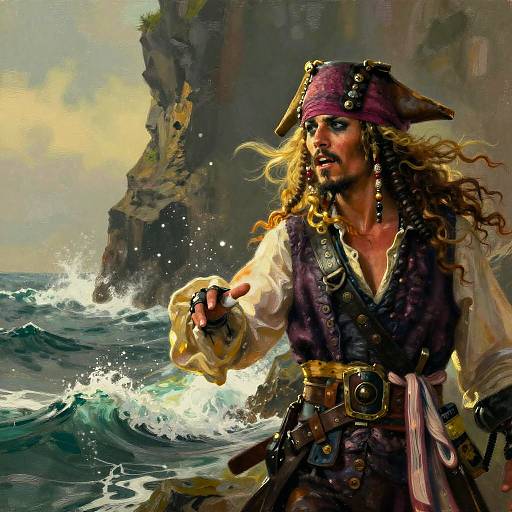 Blonde Pirate Captain in Stormy Sea