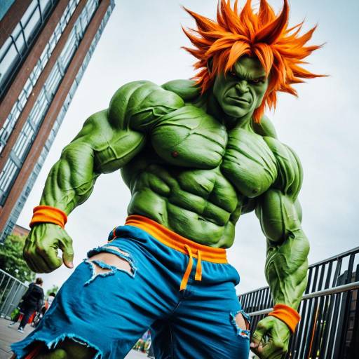 Muscular Green Cosplay Character with Orange Hair