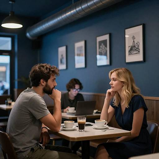 Dimly Lit Blue Café Portrait