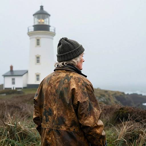 Elderly Sailor at Foggy Lighthouse
