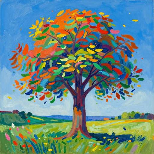 Hockney-Inspired Enchanted Tree Landscape