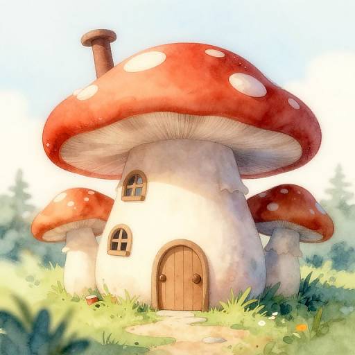 Watercolor Giant Mushroom House