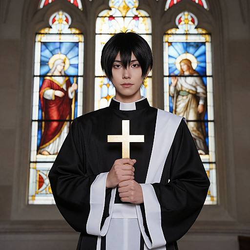 Boy in Priest Cosplay Costume