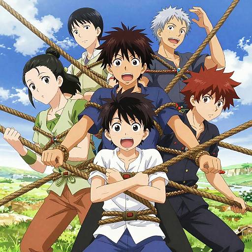 Dynamic Anime Characters in Tied-Up Action