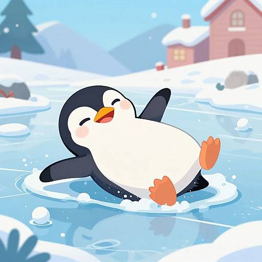 Goofy Penguin Slipping on Ice