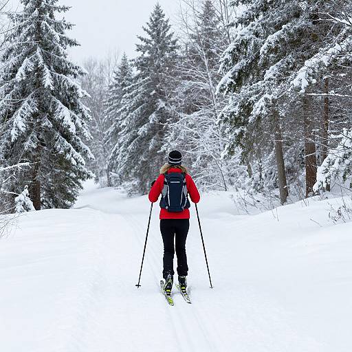 Woman Cross-Country Skiing in Snow