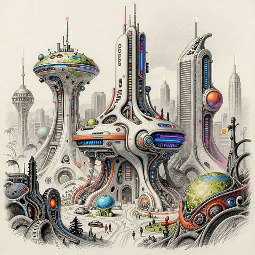Intricate Cyberpunk Futuristic City Sketches