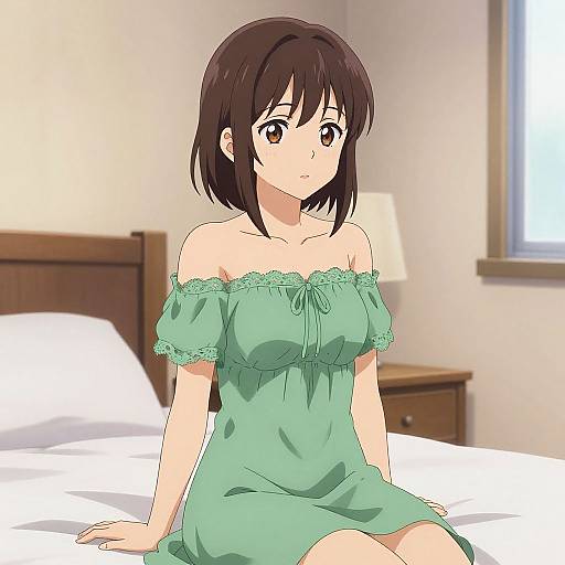 Anime Woman in Softly Lit Room