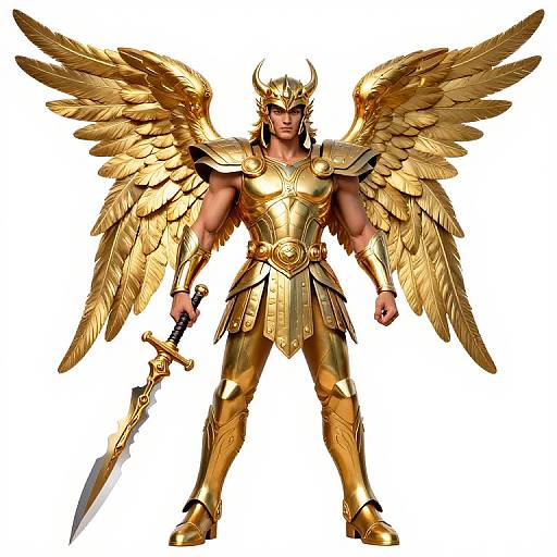 Golden Male Angel Warrior Coloring