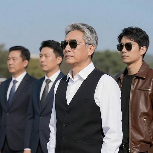 Four Men Outdoors, Sunglasses and Suits