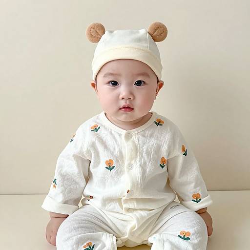 Baby in Floral White Outfit