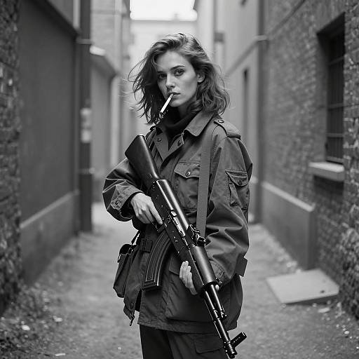 Moody Portrait of a Woman with AK-47