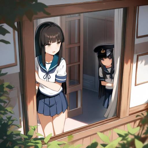 Peeking Military Boy in School Uniform