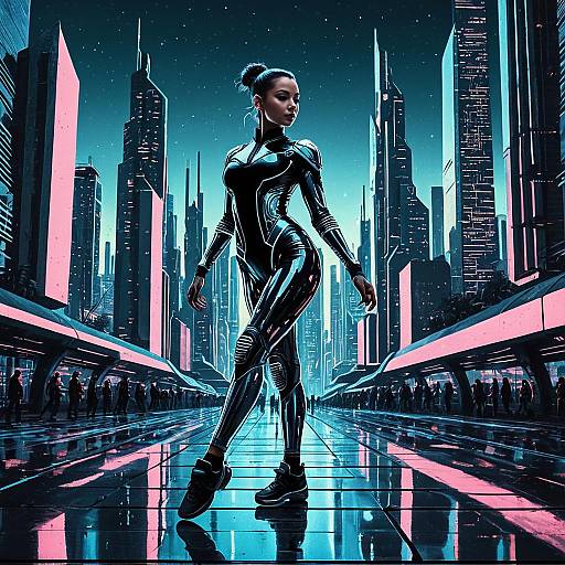 Futuristic Cyberpunk Dancer in Cityscape