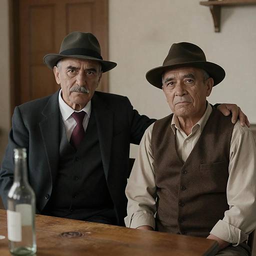Two Older Men in Rustic Setting