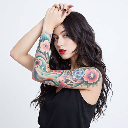 Young Woman Showcasing Colorful Tattoos