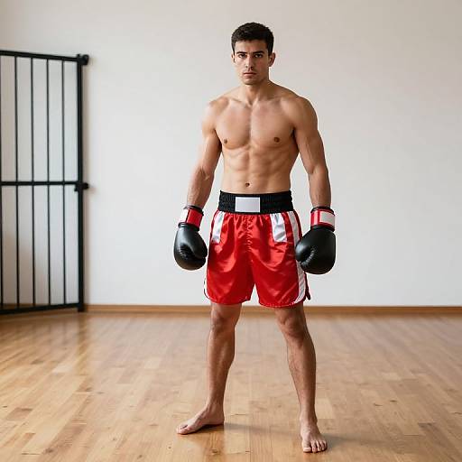 Muscular Male Boxer in Gym Setting