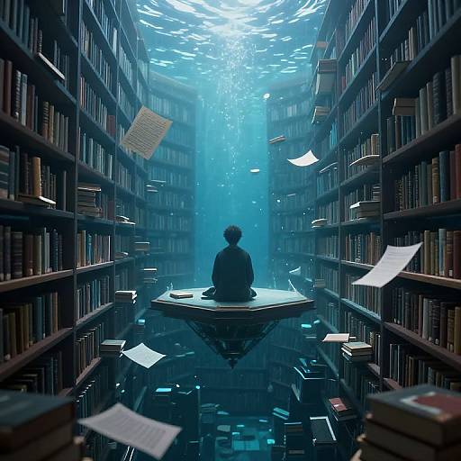 Cyberpunk Underwater Library Dreamscape