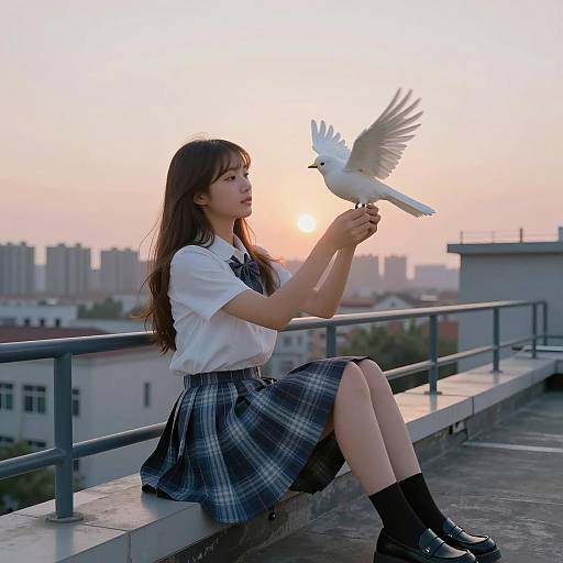 Serene Rooftop Scene with Young Girl