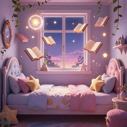 Whimsical Fantasy Anime Bedroom Background