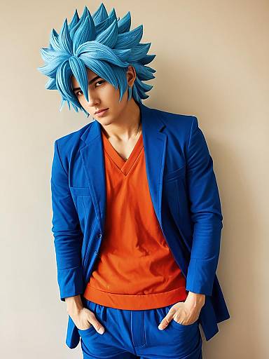 Man Cosplaying as Toriko with Blue Hair