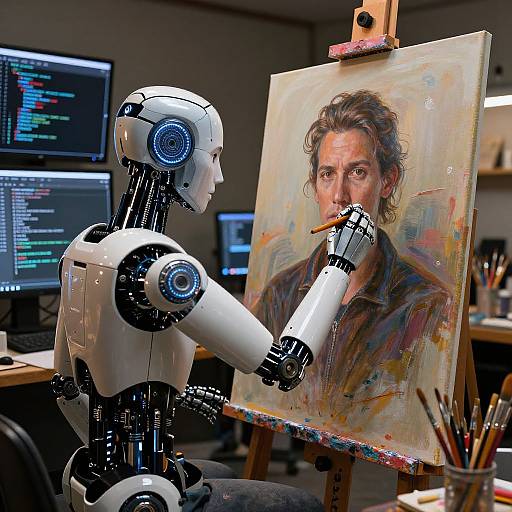 Hyper-Realistic Humanoid Robot Artist Portrait