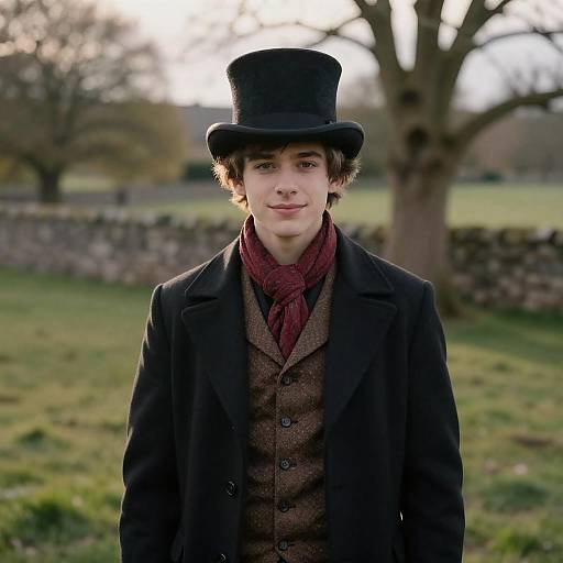 Young Man in Vintage Top Hat