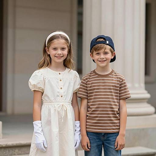 Smiling Children Standing Outdoors