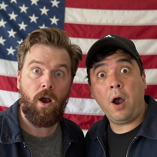 Surprised Men with American Flag Background
