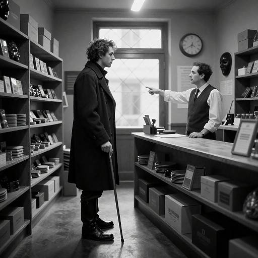 Mysterious Figures in a Dimly Lit Store