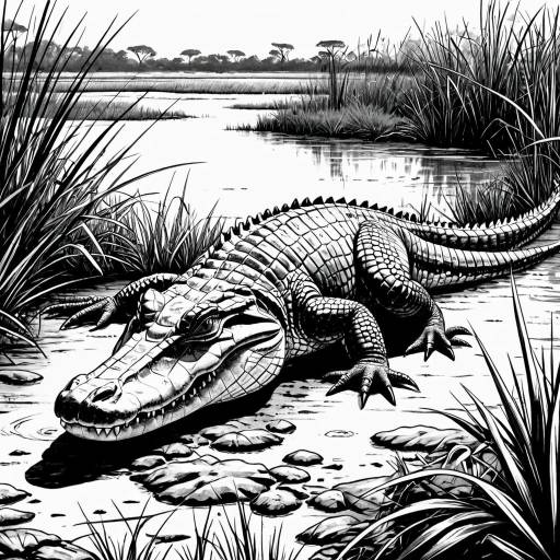 Gentle Crocodile in African Marshland Coloring Page